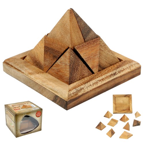 Denkspiel holz pyramide 9 - holz,